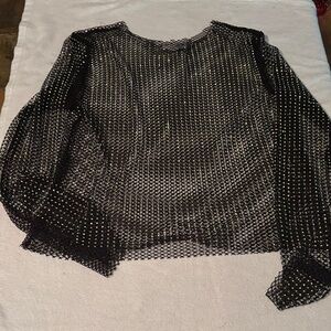 Charlotte Russe Black Sheer Rhinestone Mesh Long-Sleeve Top